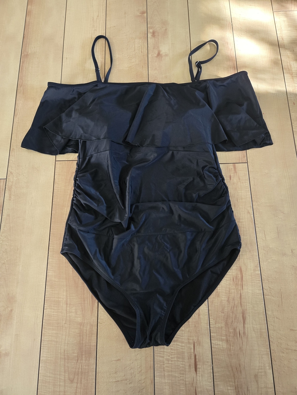 Maternity Black Off-Shoulder Ruffle One-Piece Swimsuit